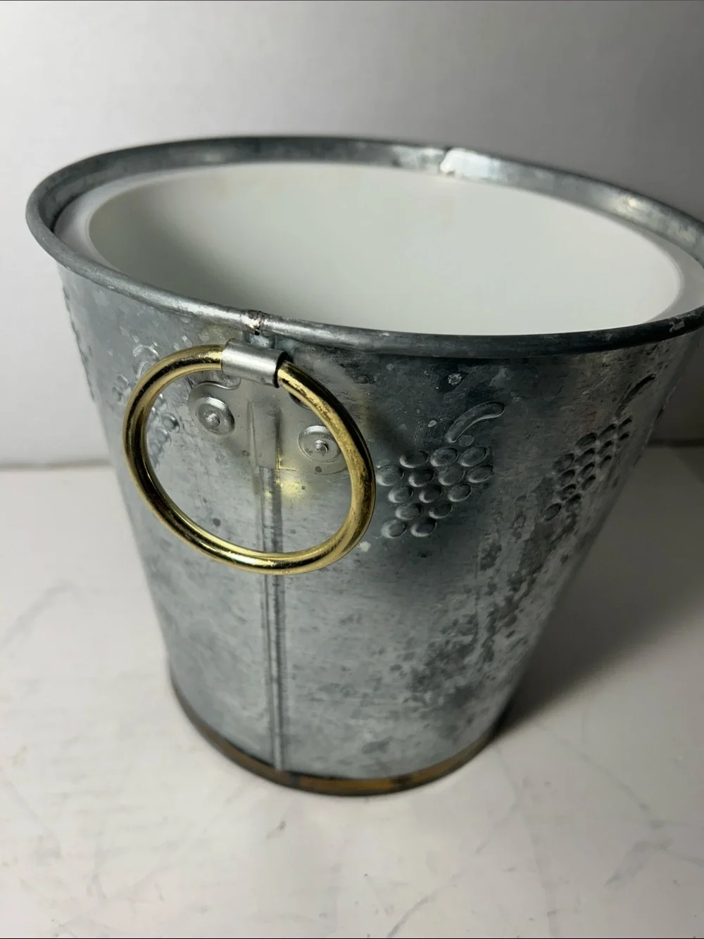 Galvanized Metal Ice Bucket with Lid and Brass Handles - Gray 8 inches High